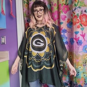 Green Bay Packers NFL Flower Caftan Little Earth Sheer Flowy Football
